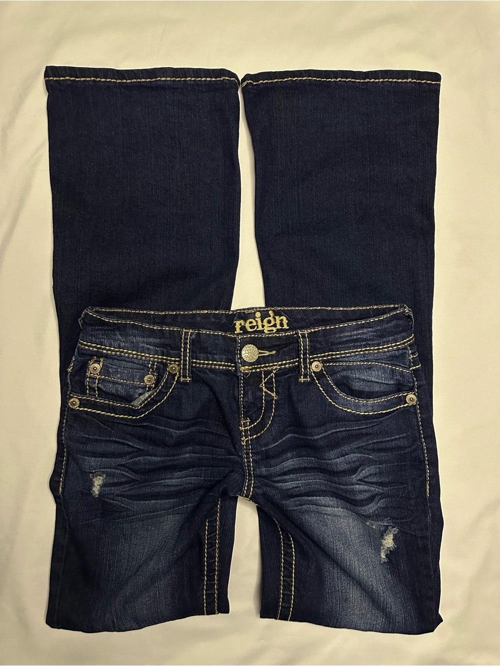 Reign Dark Wash Women's Bootcut Jeans with Contrast Stitching